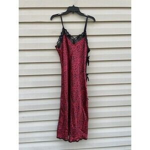 VTG Y2K Inner Most L Animal Print Red Lace Bow Gown Satin Slip Dress Lingerie